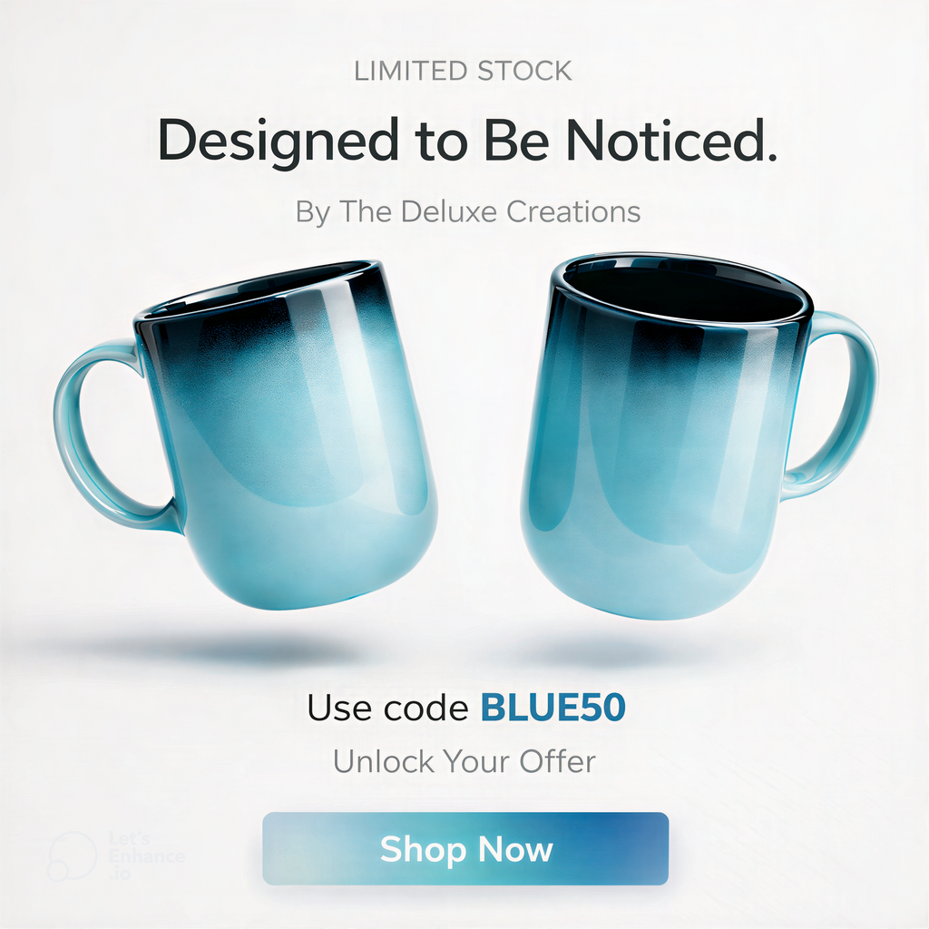 The Deluxe Creations Ombre Ceramic Coffee Mug Set – Aqua Blue to Midnight Gradient, Premium Gloss Finish, 300ml, Perfect for Coffee & Tea