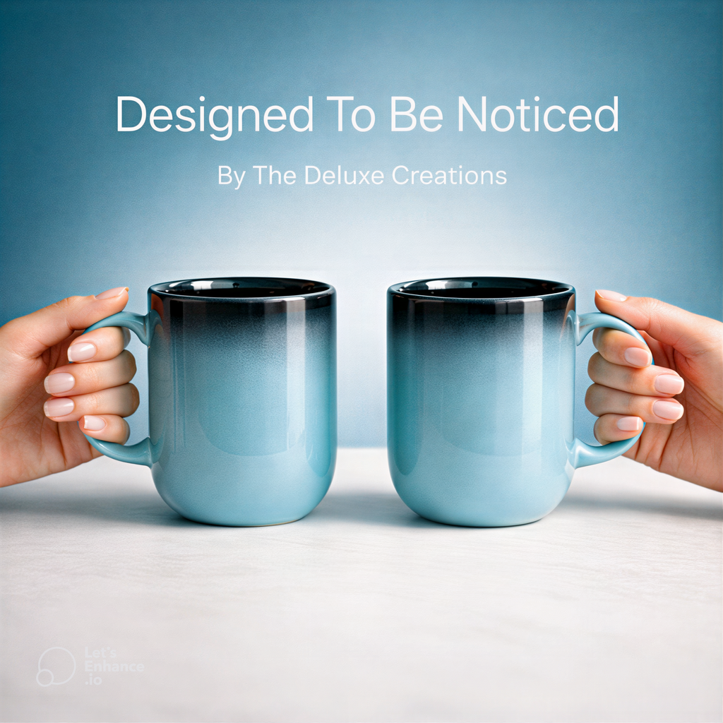 The Deluxe Creations Ombre Ceramic Coffee Mug Set – Aqua Blue to Midnight Gradient, Premium Gloss Finish, 300ml, Perfect for Coffee & Tea