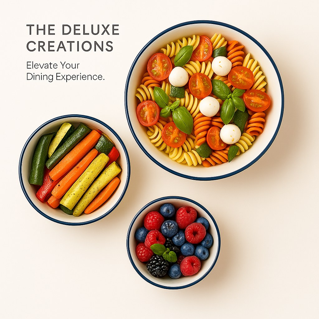 The Deluxe Creations Handcrafted Blue Floral Ceramic Bowl & Plate Set – Set of 3 (5.5”, 6.5”, 7.5”)