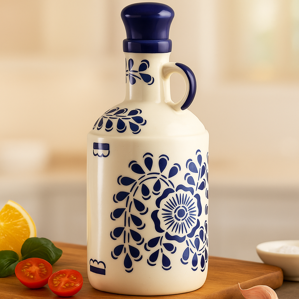 The Deluxe Creations Hand-Painted Ceramic Olive Oil Dispenser – 1000 ml