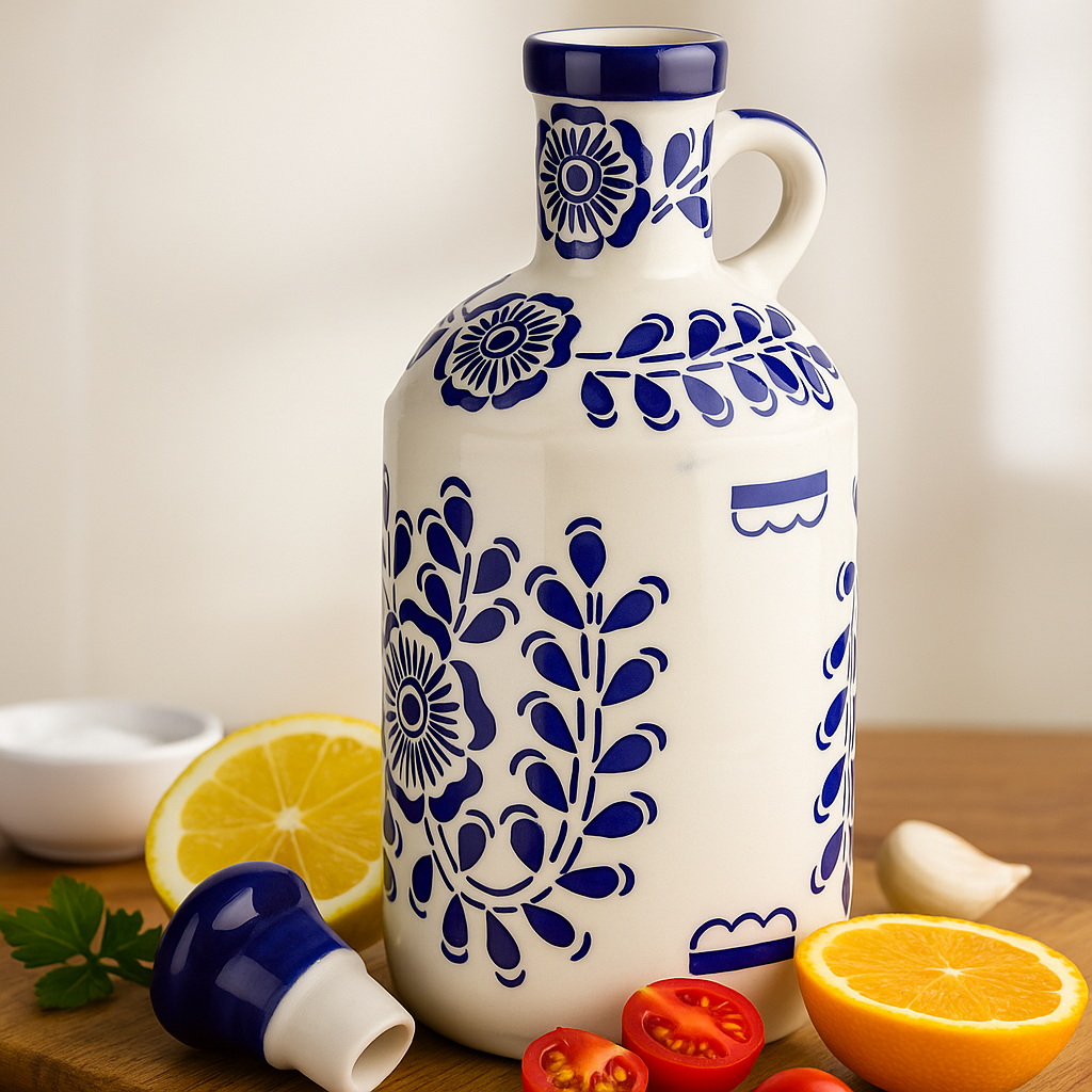 The Deluxe Creations Hand-Painted Ceramic Olive Oil Dispenser – 1000 ml