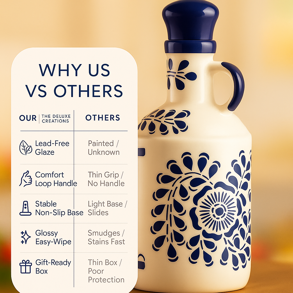 The Deluxe Creations Hand-Painted Ceramic Olive Oil Dispenser – 1000 ml