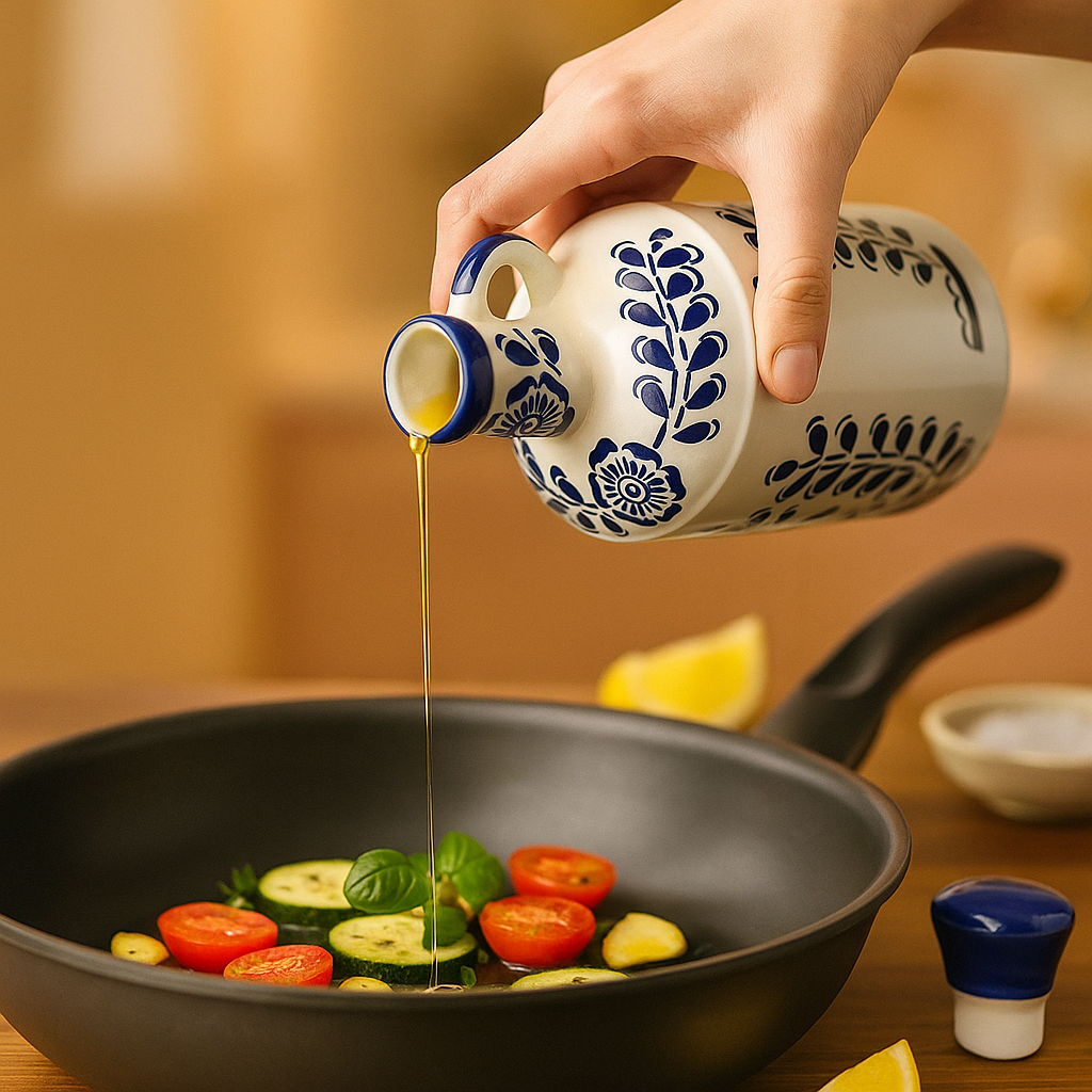 The Deluxe Creations Hand-Painted Ceramic Olive Oil Dispenser – 1000 ml