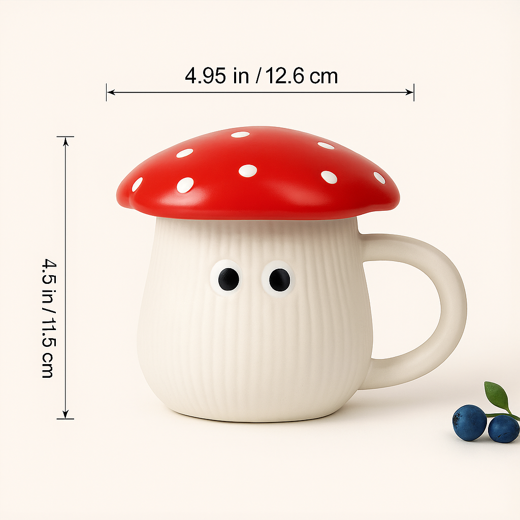 The Deluxe Creations Ceramic Mushroom Coffee Mugs with Lid – Set of 2 (200ml)