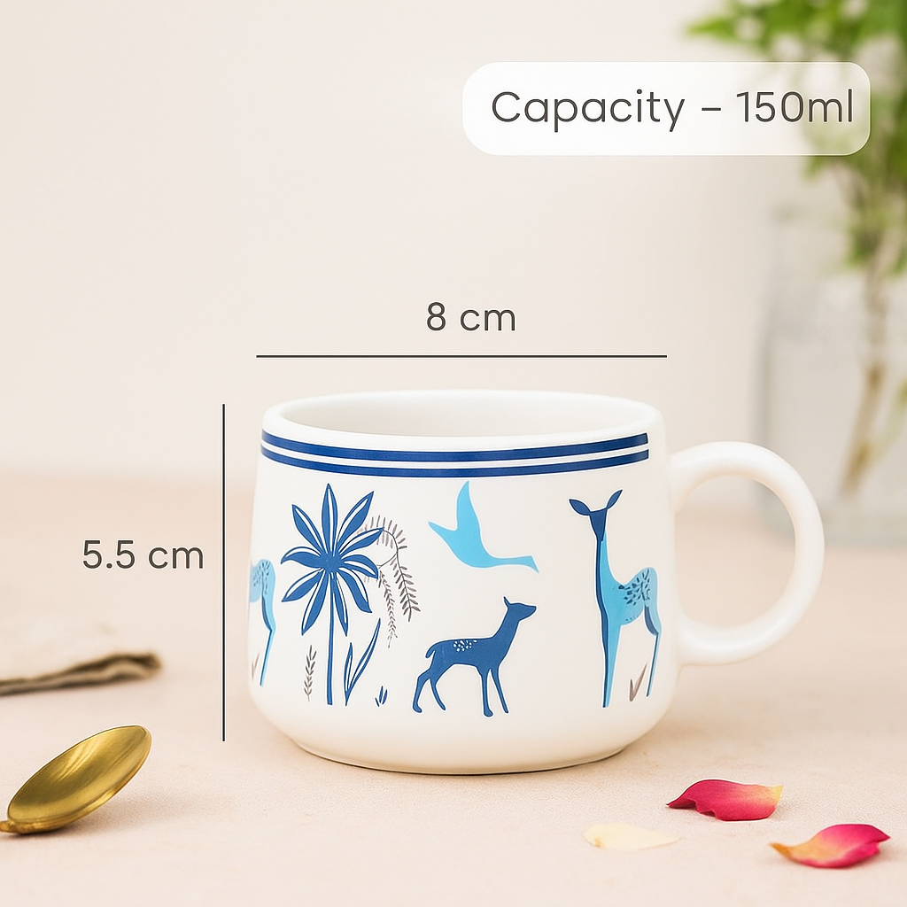 The Deluxe Creations Handcrafted Blue Deer Ceramic Mug Set – Elegant Minimal Luxe Collection (Set of 6)