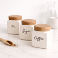 The Deluxe Creations Airtight Ceramic Storage Jars Set of 3 – Tea, Coffee & Sugar Canisters with Wooden Lid (500ml Each)