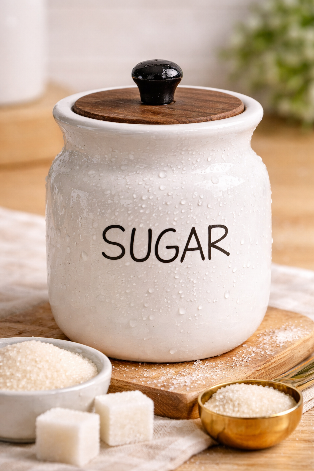 The Deluxe Creations Ceramic Tea Coffee Sugar Jar Set with Wooden Lid – Premium Kitchen Storage Containers for Modern Homes