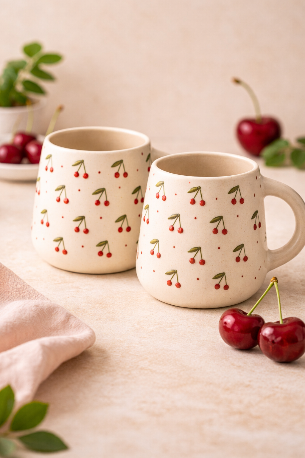 The Deluxe Creations Cherry Ceramic Mug – Handcrafted Minimal Design | Aesthetic Coffee & Tea Mug | 200 ml | Perfect for Gifting & Daily Use