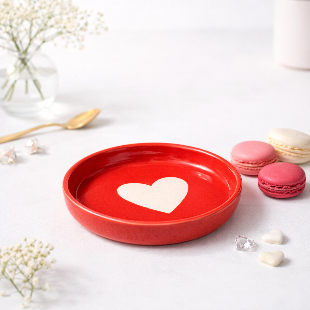 The Deluxe Creations Red Heart Ceramic Coffee Mug & Saucer – 250 ml