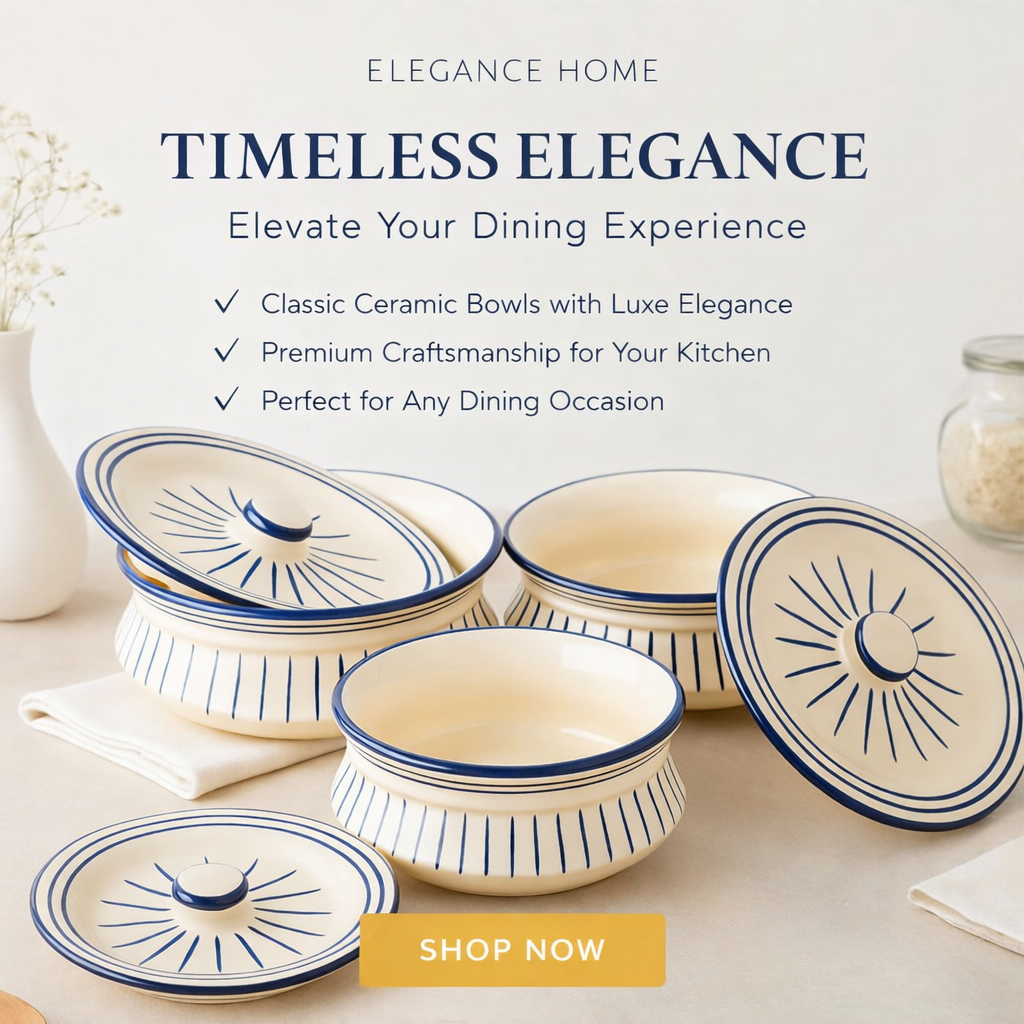 The Deluxe Creations Ceramic Casserole Serving Bowls with Lids – Set of 3 (1200ml, 900ml, 650ml) – Microwave Safe