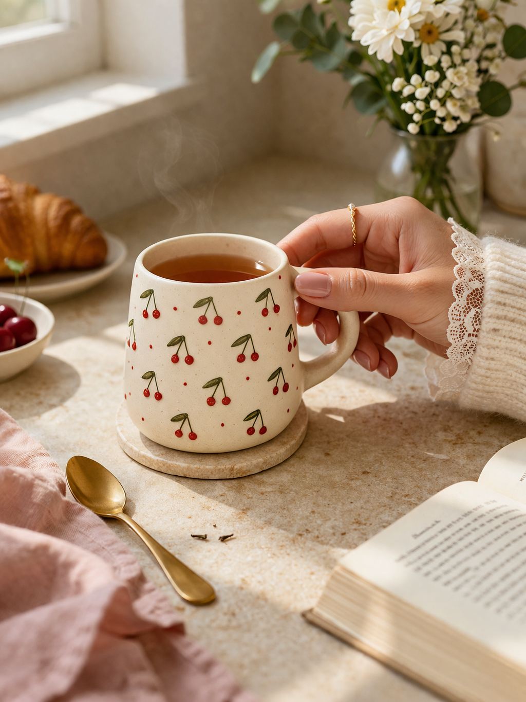 The Deluxe Creations Cherry Ceramic Mug – Handcrafted Minimal Design | Aesthetic Coffee & Tea Mug | 200 ml | Perfect for Gifting & Daily Use