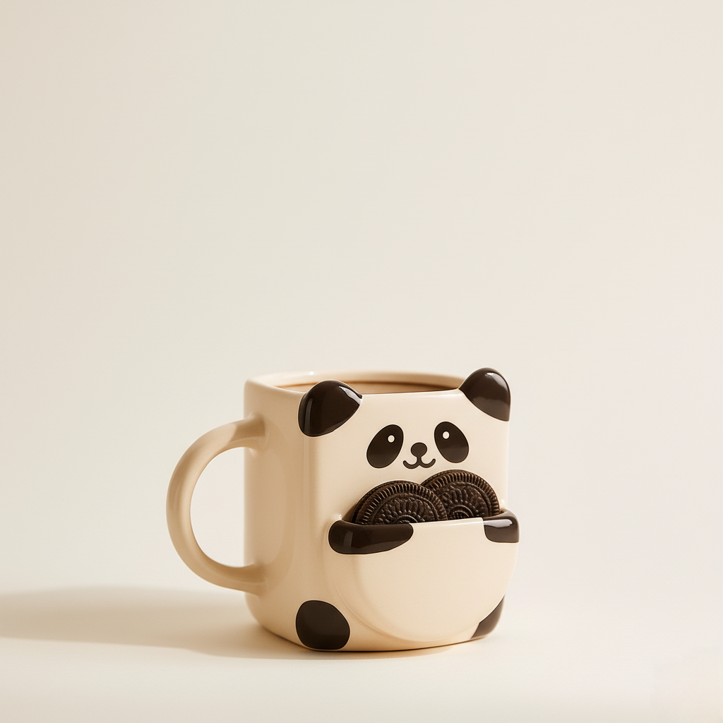 The Deluxe Creations Panda Coffee Mug with Biscuit Holder – Cute Ceramic Tea Cup | Built-in Cookie Pocket | Perfect Gift for Coffee Lovers