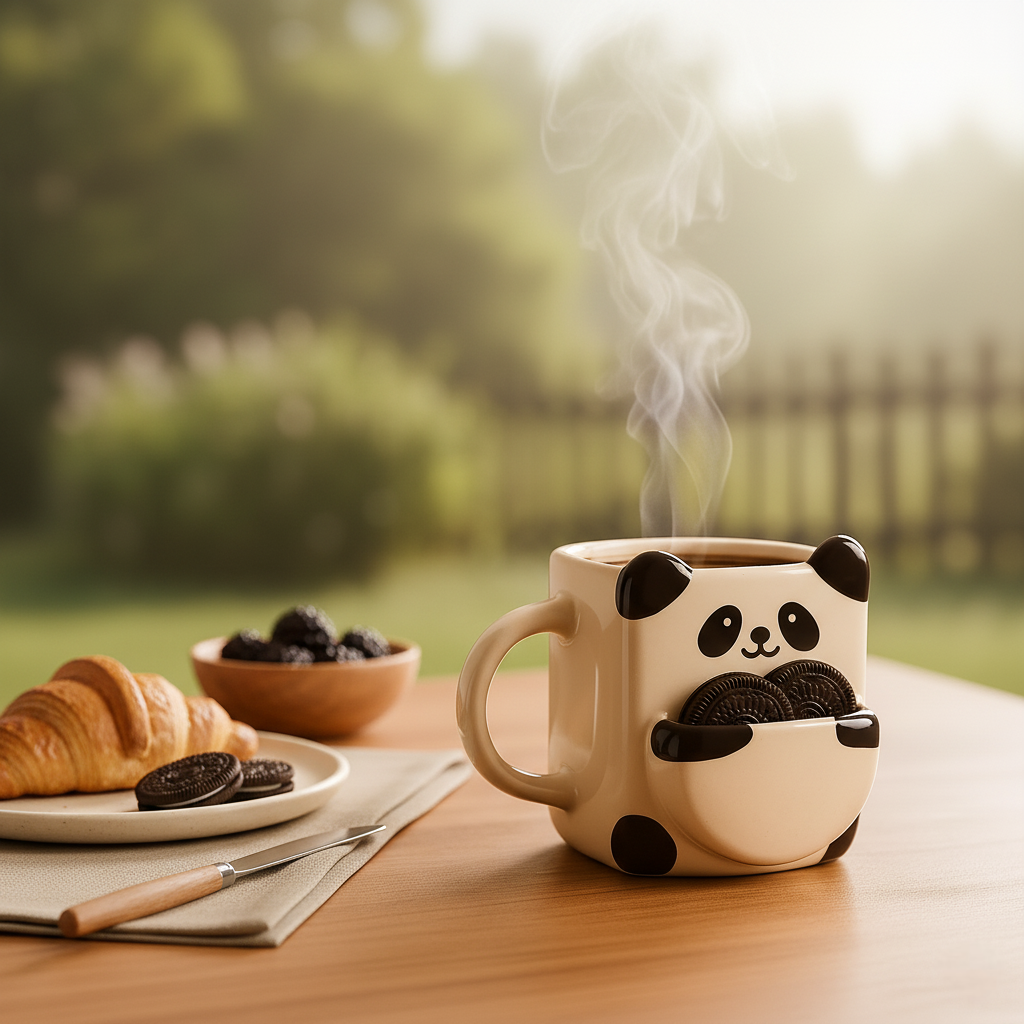 The Deluxe Creations Panda Coffee Mug with Biscuit Holder – Cute Ceramic Tea Cup | Built-in Cookie Pocket | Perfect Gift for Coffee Lovers