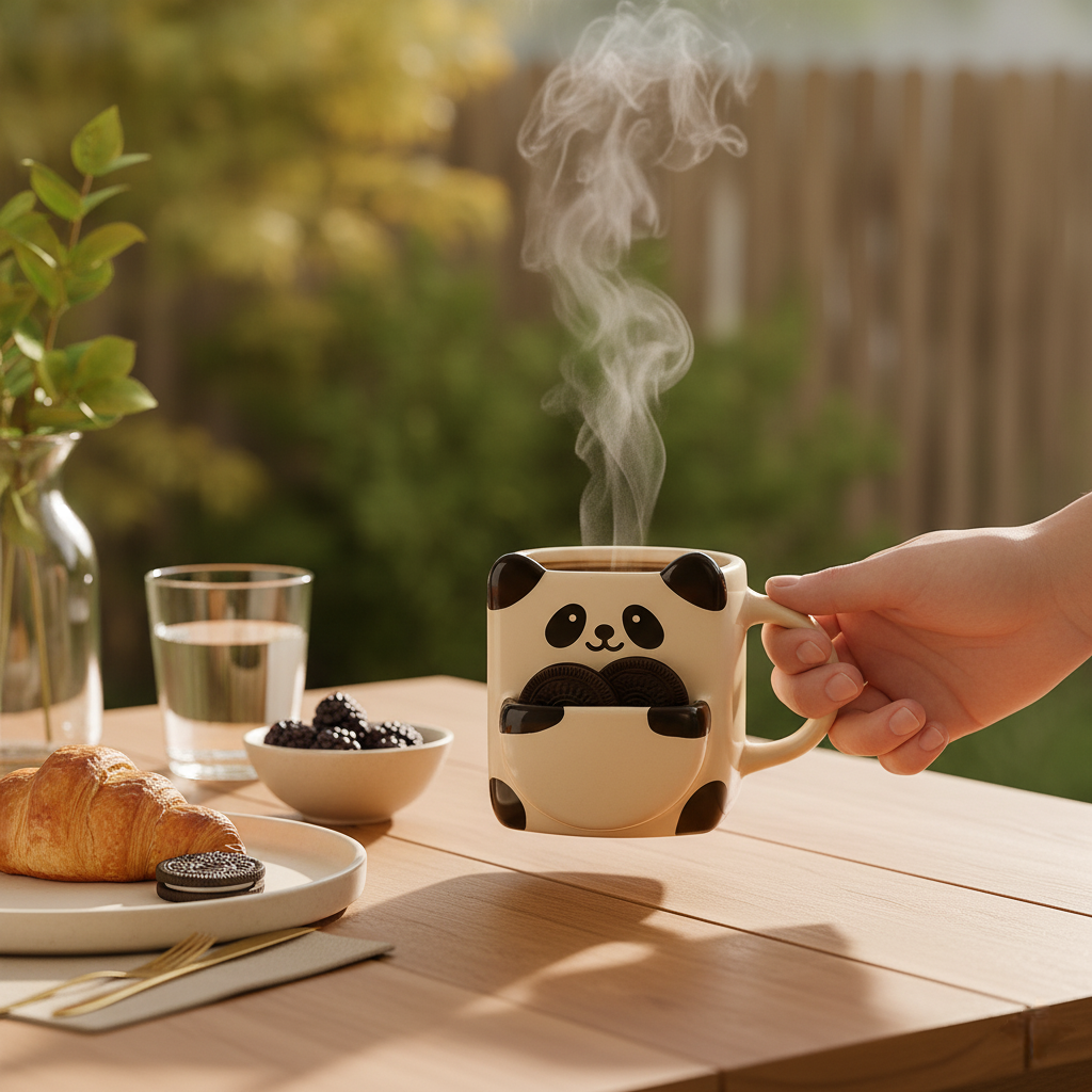 The Deluxe Creations Panda Coffee Mug with Biscuit Holder – Cute Ceramic Tea Cup | Built-in Cookie Pocket | Perfect Gift for Coffee Lovers