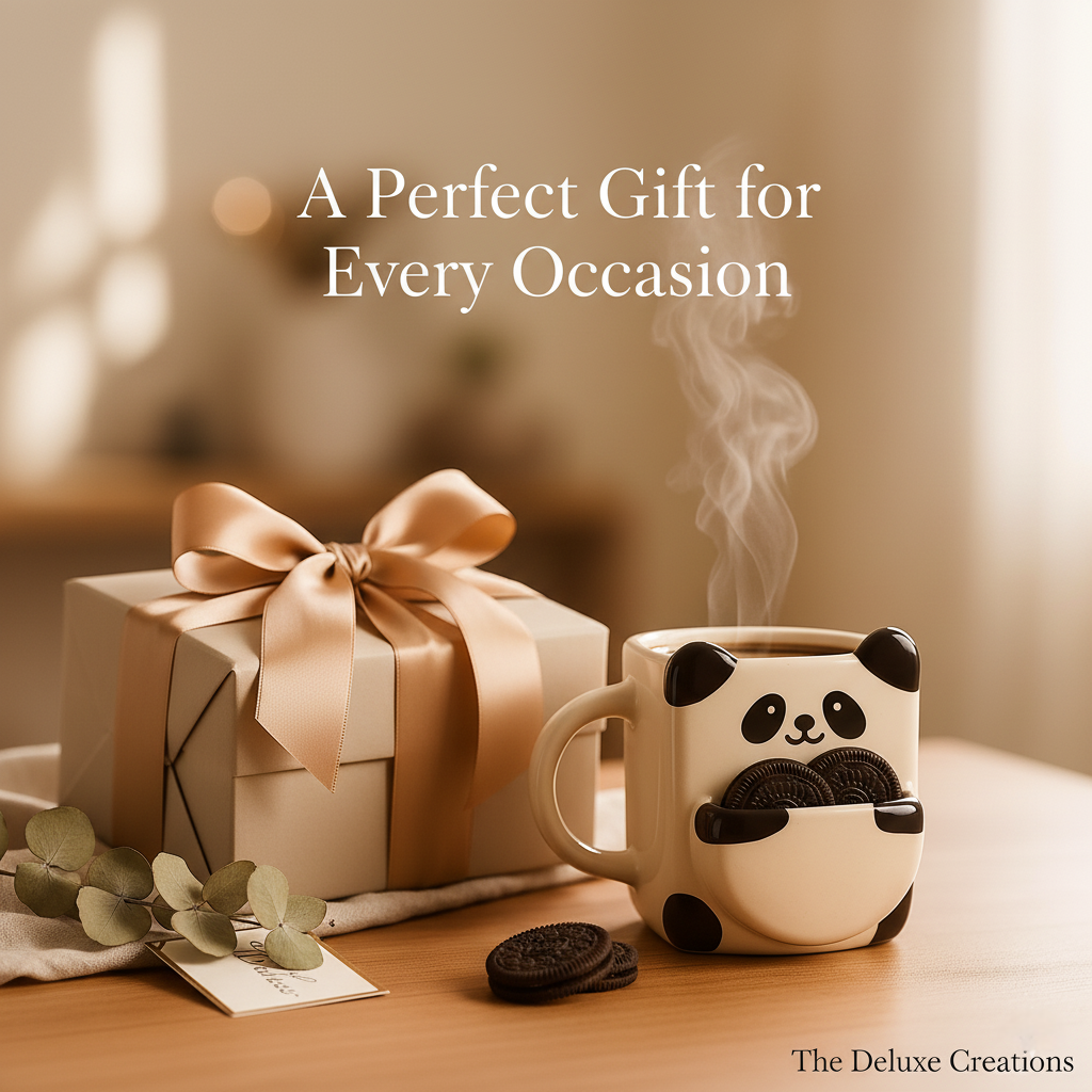 The Deluxe Creations Panda Coffee Mug with Biscuit Holder – Cute Ceramic Tea Cup | Built-in Cookie Pocket | Perfect Gift for Coffee Lovers