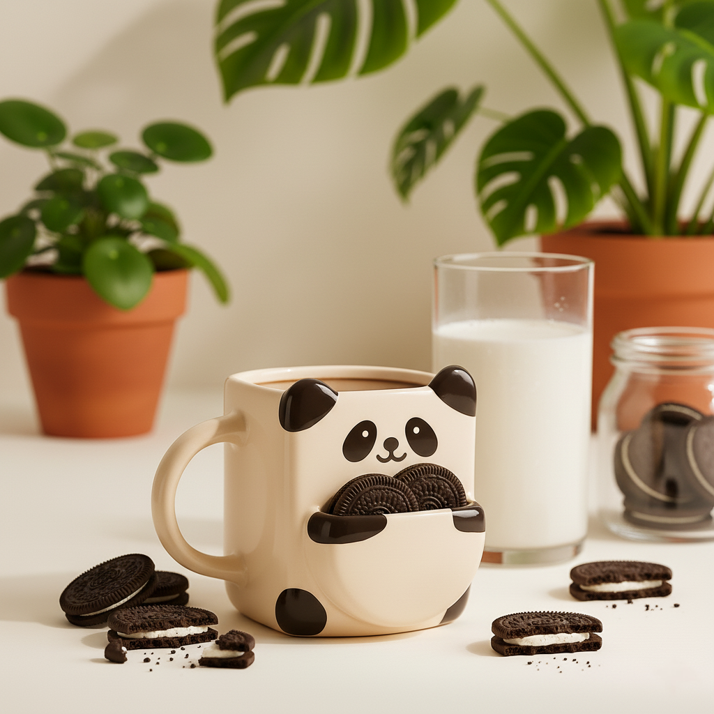 The Deluxe Creations Panda Coffee Mug with Biscuit Holder – Cute Ceramic Tea Cup | Built-in Cookie Pocket | Perfect Gift for Coffee Lovers