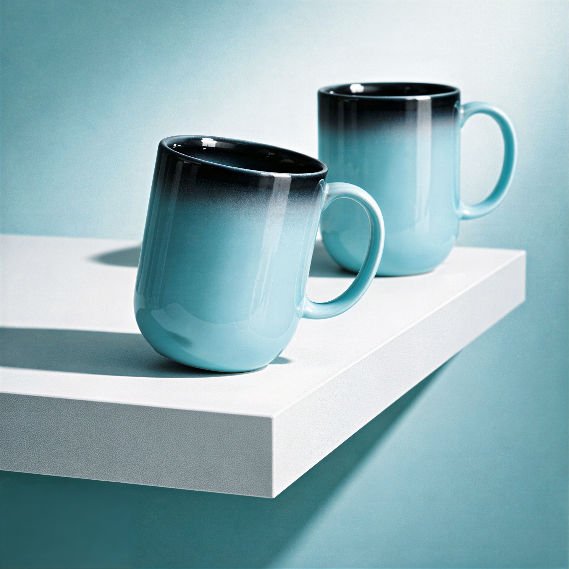The Deluxe Creations Ombre Ceramic Coffee Mug Set – Aqua Blue to Midnight Gradient, Premium Gloss Finish, 300ml, Perfect for Coffee & Tea