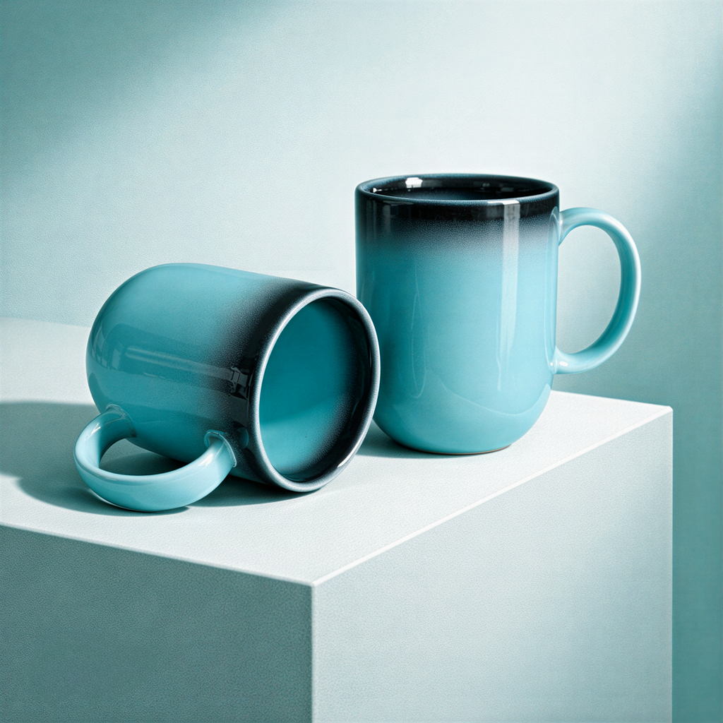 The Deluxe Creations Ombre Ceramic Coffee Mug Set – Aqua Blue to Midnight Gradient, Premium Gloss Finish, 300ml, Perfect for Coffee & Tea