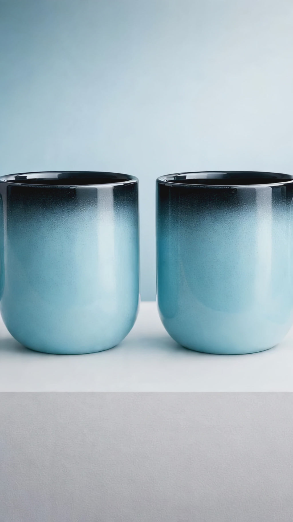 The Deluxe Creations Ombre Ceramic Coffee Mug Set – Aqua Blue to Midnight Gradient, Premium Gloss Finish, 300ml, Perfect for Coffee & Tea