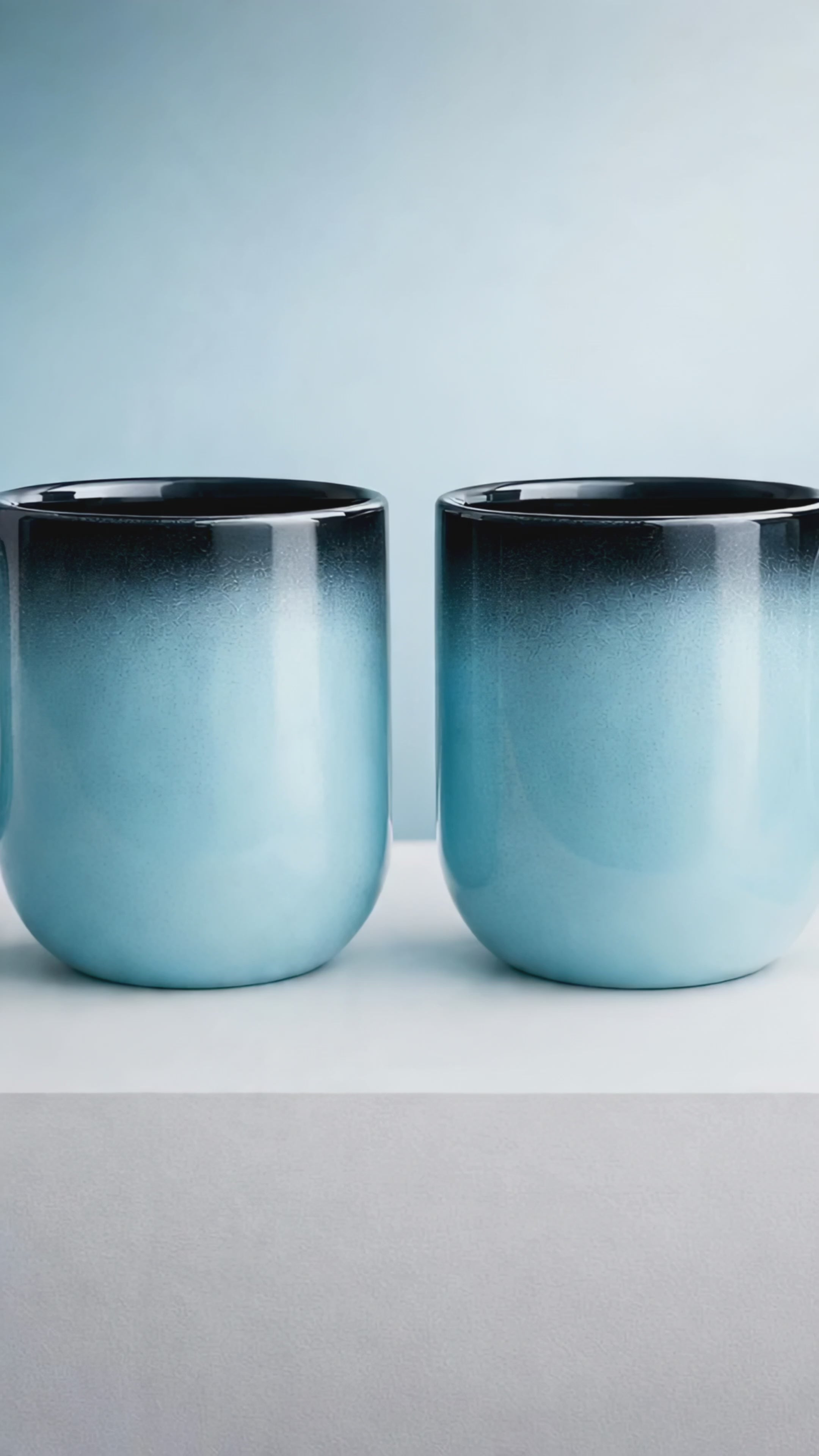 The Deluxe Creations Ombre Ceramic Coffee Mug Set – Aqua Blue to Midnight Gradient, Premium Gloss Finish, 300ml, Perfect for Coffee & Tea